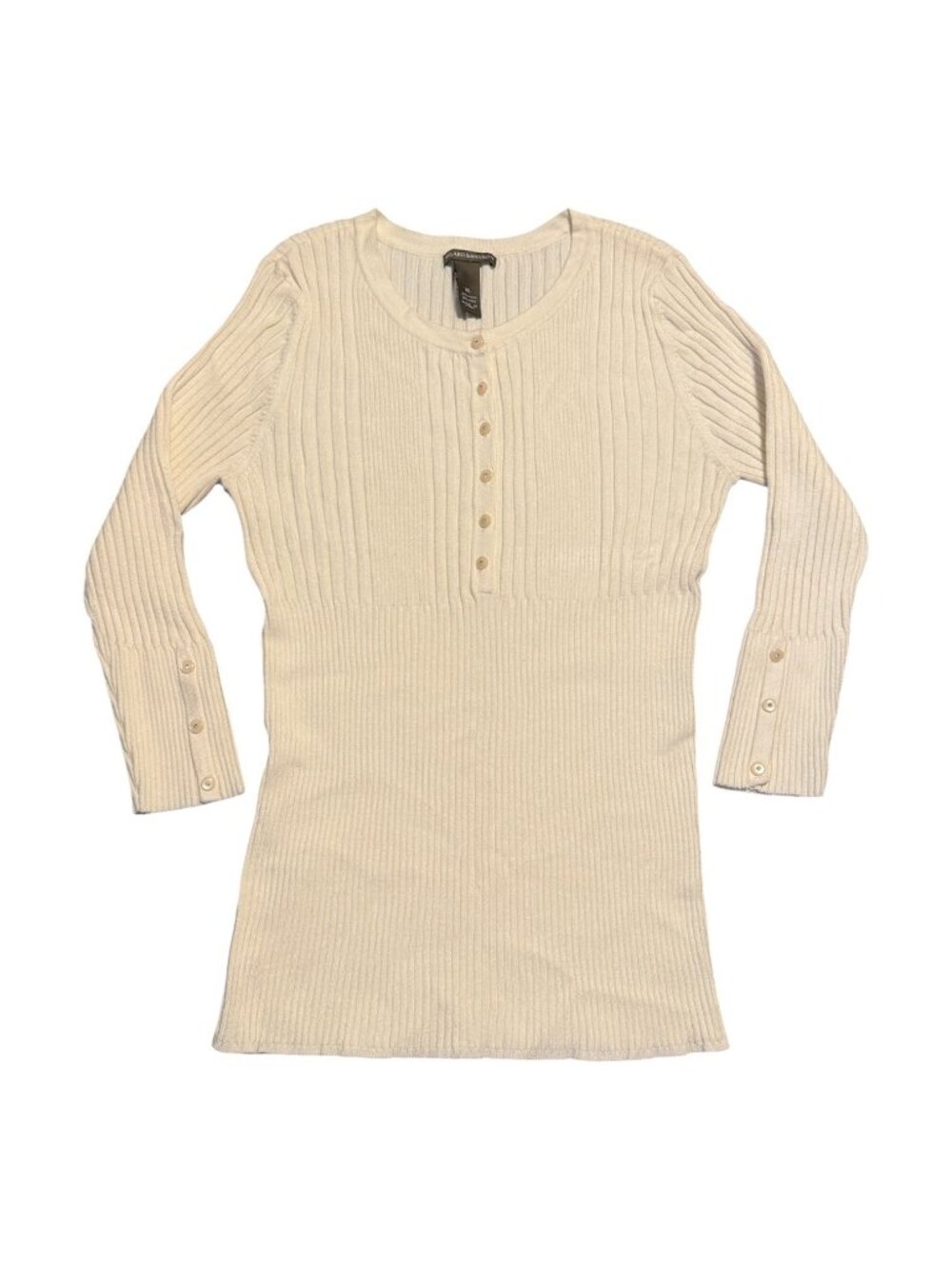 Hillard & Hanson Women's Ribbed Sweater Top Sz: Xl White Cream Y2k Check Desc